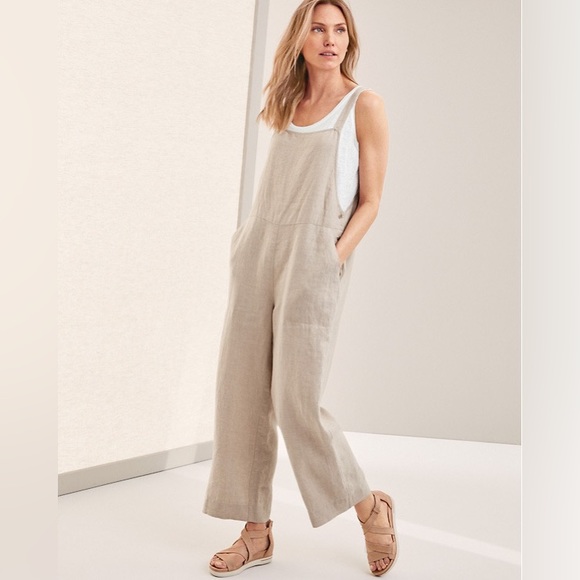 Eileen Fisher Pants - Eileen Fisher Sleeveless Organic Linen Jumpsuit Overalls Large